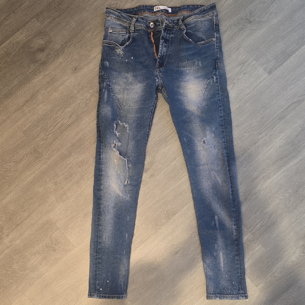 Zara Men's Faded Blue Skinny Jeans